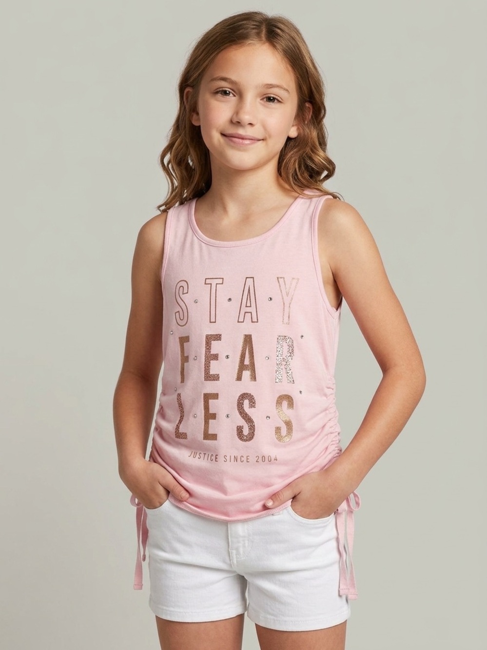 Girls' Pink 'Stay Fearless' Side-Tie Tank Top